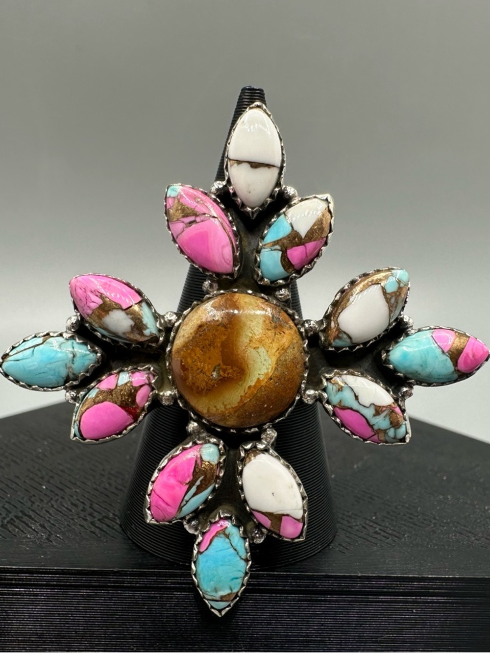 Royston Ribbon Cotton Candy Turquoise Sterling Silver 925 Cluster Ring Handmade